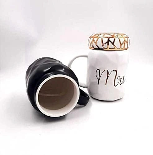 Luxury Mr. & Mrs. Ceramic Mug Set | Elegant Gold Print Couple Coffee Cups