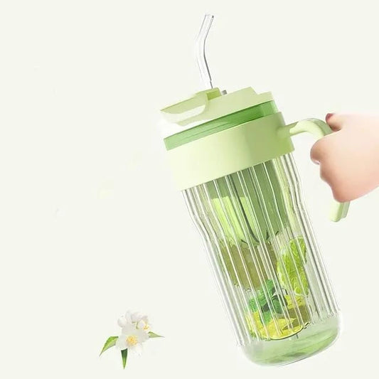 Travel Glass Tumbler with Infuser Lid, Handle, and Straw