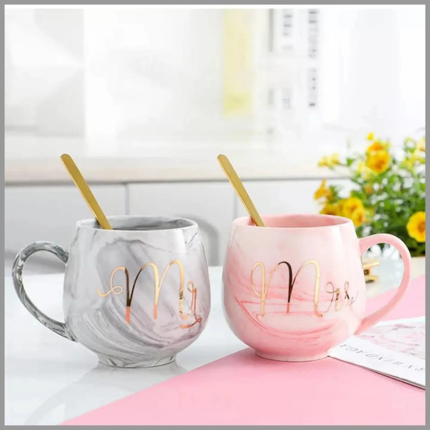 Romantic Couple Mugs Set with "Mr." & "Mrs." Design For Coffee Lovers