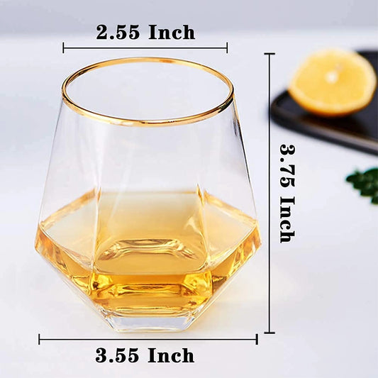 Hexa Shape Golden Rim Whiskey Glasses - Set of 6