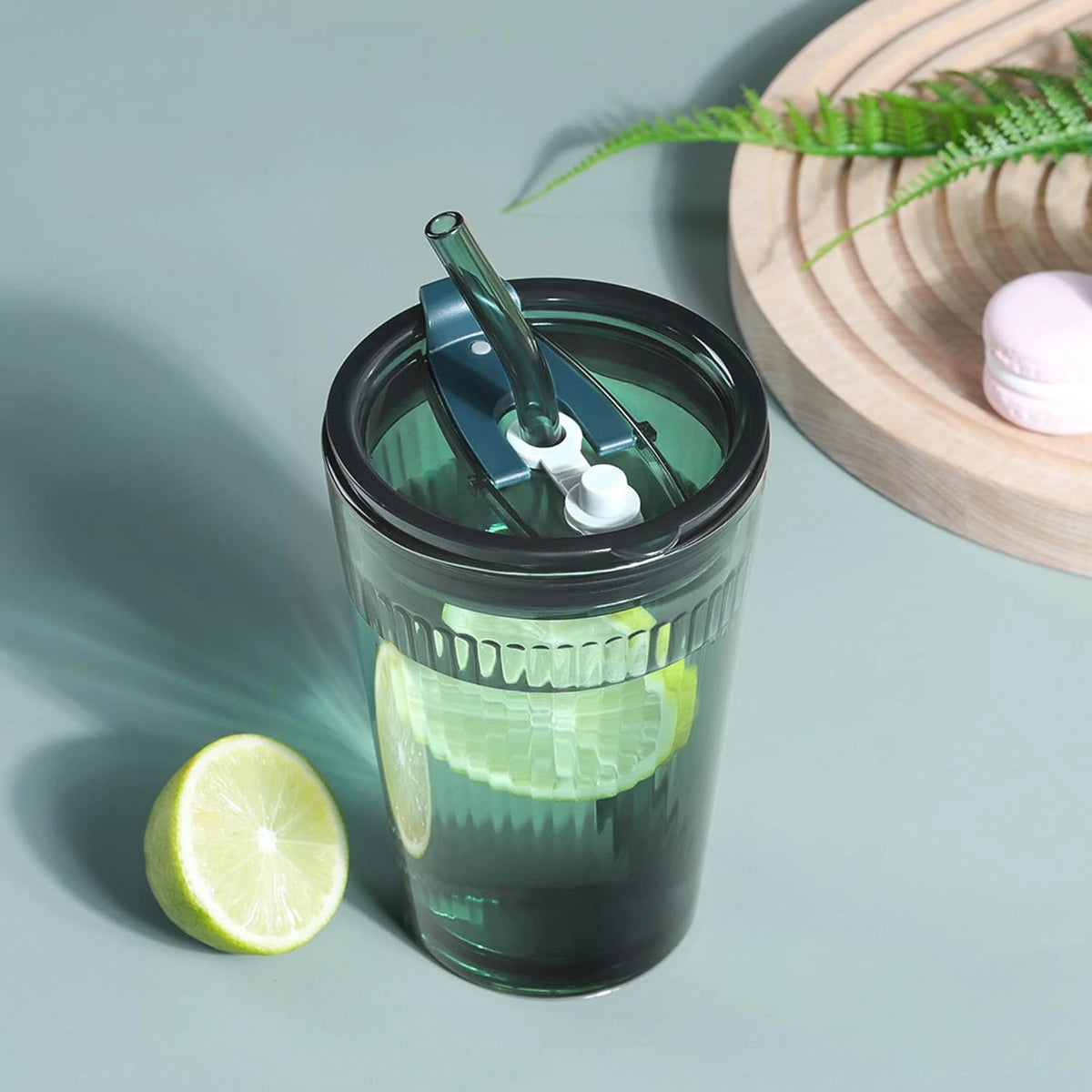 Reusable Glass Coffee Cup with Lid & Straw | Green Iced Coffee Mug