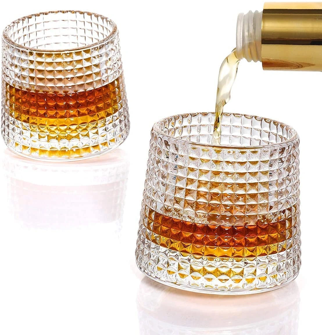 Rotating Diamond Cut Whiskey Glasses - Set of 6