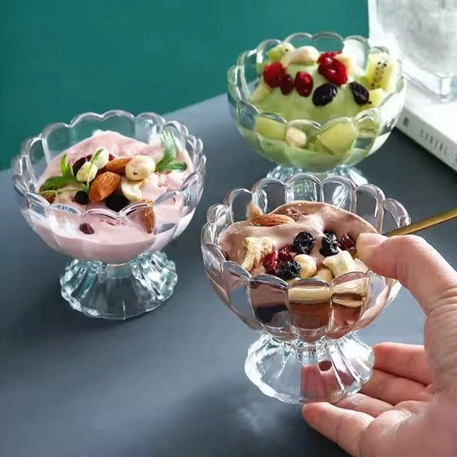 Elegant Glass Ice Cream Bowls - Dessert Serving Cups - Set of 6