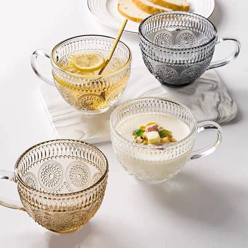 Vintage Textured Glass Cup | Large Clear Mug with Handle