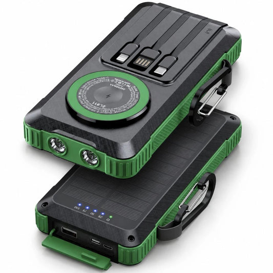 VANTARA 20000mAh Power Bank with 22.5W Fast Charging, Wireless & Solar Charging, Built-in Cables and LED Torch