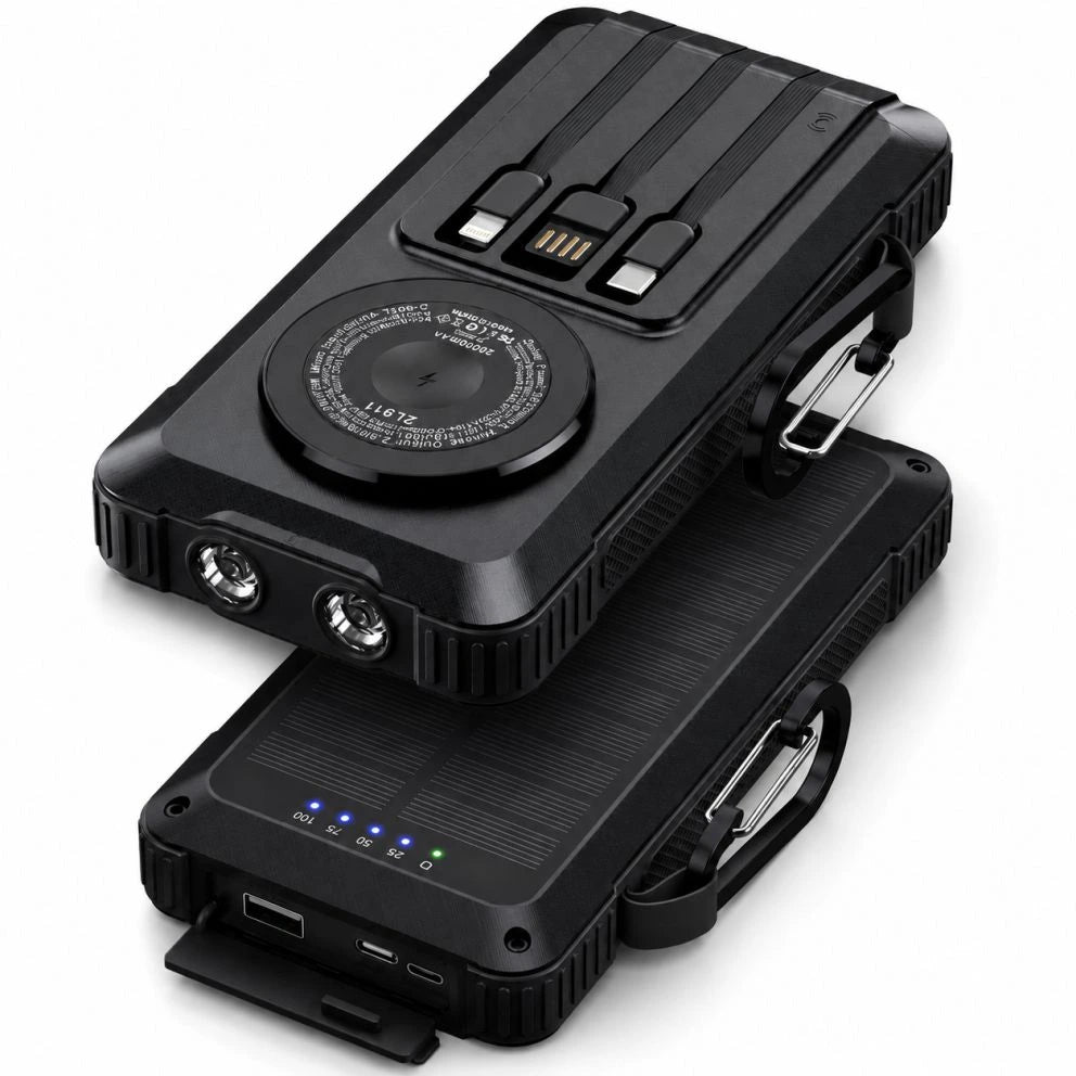 VANTARA 20000mAh Power Bank with 22.5W Fast Charging, Wireless & Solar Charging, Built-in Cables and LED Torch