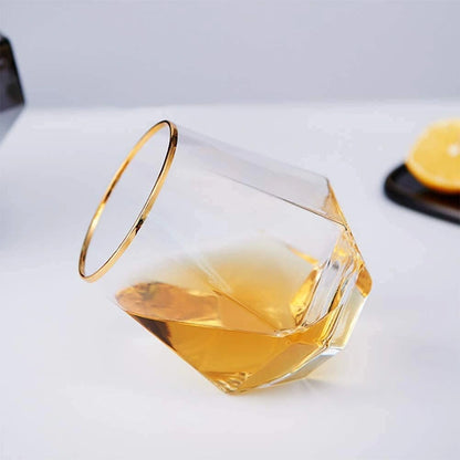 Hexa Shape Golden Rim Whiskey Glasses - Set of 6