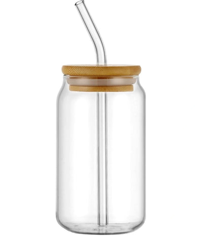 Can Shape Glass Mug with Bamboo Lid & Straw