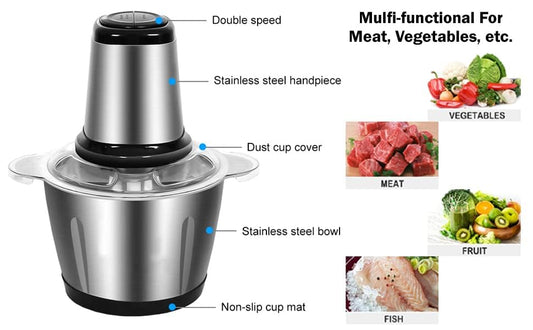 2L Electric Food Chopper 600W | 4 Stainless Steel Blades | 2 Speed Meat, Vegetable & Nut Chopper