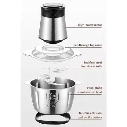 2L Electric Food Chopper 600W | 4 Stainless Steel Blades | 2 Speed Meat, Vegetable & Nut Chopper