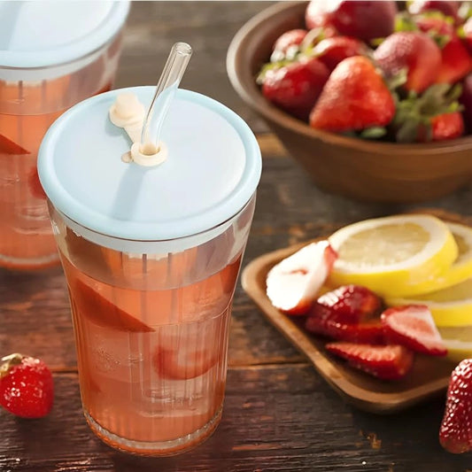 Glass Detox Water Tumbler With Infuser Lid & Straw