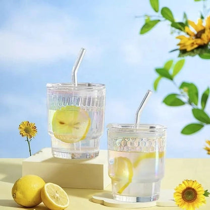 Rainbow Glass Iced Tea/Coffee Tumbler With Lid & Straw