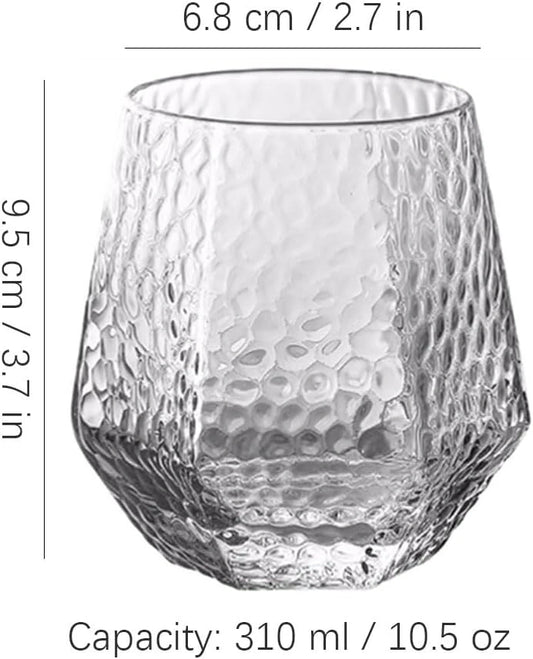 Hexa Diamond Whiskey Glasses | Hammered Glasses - Set of 6