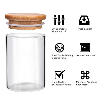 VANTARA Airtight Glass Spice Jars Set (320ml Round) – Bamboo Lid Kitchen Storage Containers for Salt, Sugar, Coffee & Spices