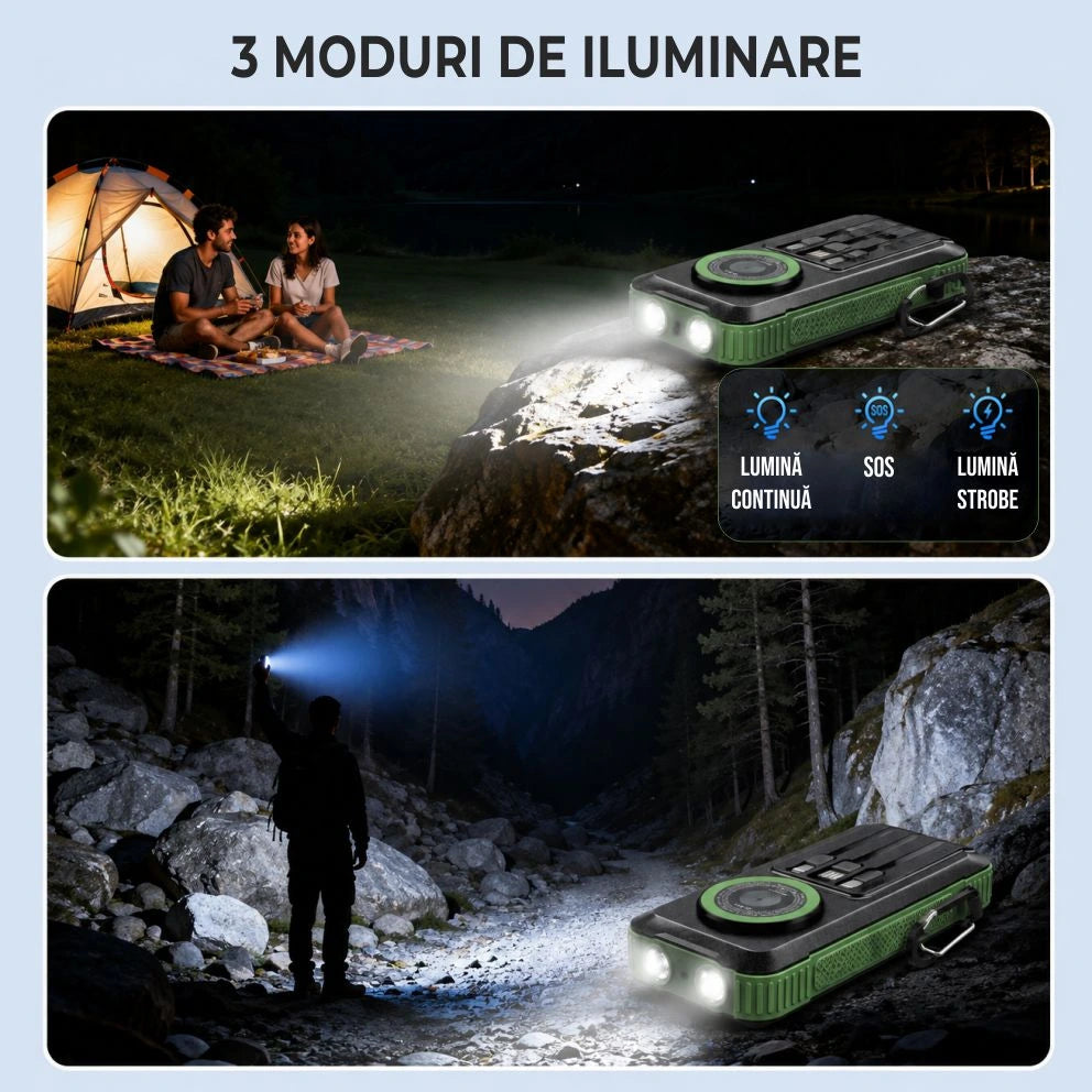 VANTARA 20000mAh Power Bank with 22.5W Fast Charging, Wireless & Solar Charging, Built-in Cables and LED Torch