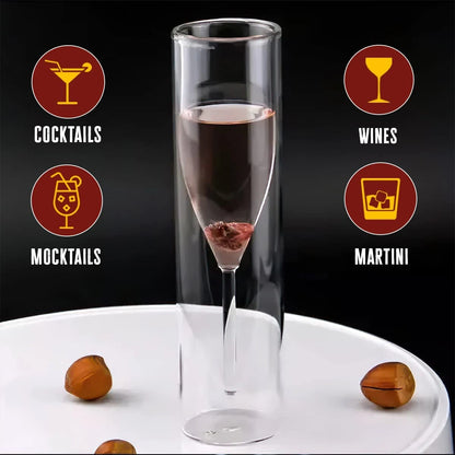 Double-Walled Champagne Glasses | Insulated Flutes for Wine, Cocktails - Set of 6