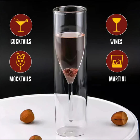 Double-Walled Champagne Glasses | Insulated Flutes for Wine, Cocktails - Set of 6