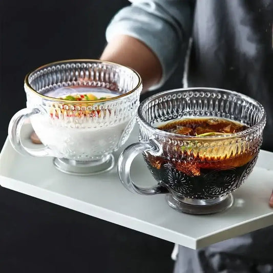 Vintage Textured Glass Cup | Large Clear Mug with Handle
