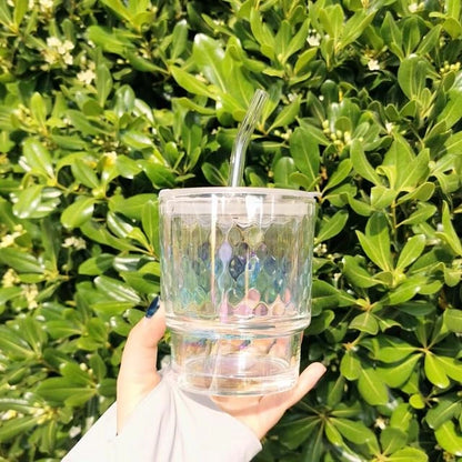 Rainbow Glass Iced Tea/Coffee Tumbler With Lid & Straw