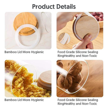 VANTARA Airtight Glass Spice Jars Set (320ml Round) – Bamboo Lid Kitchen Storage Containers for Salt, Sugar, Coffee & Spices