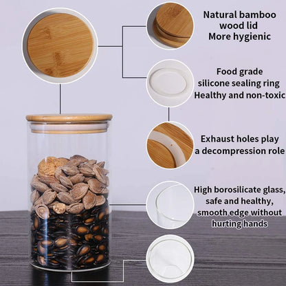 VANTARA Airtight Glass Spice Jars Set (320ml Round) – Bamboo Lid Kitchen Storage Containers for Salt, Sugar, Coffee & Spices