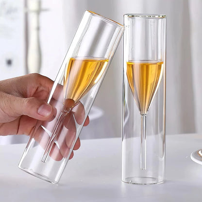 Double-Walled Champagne Glasses | Insulated Flutes for Wine, Cocktails - Set of 6