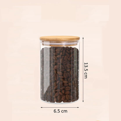 VANTARA Airtight Glass Spice Jars Set (320ml Round) – Bamboo Lid Kitchen Storage Containers for Salt, Sugar, Coffee & Spices