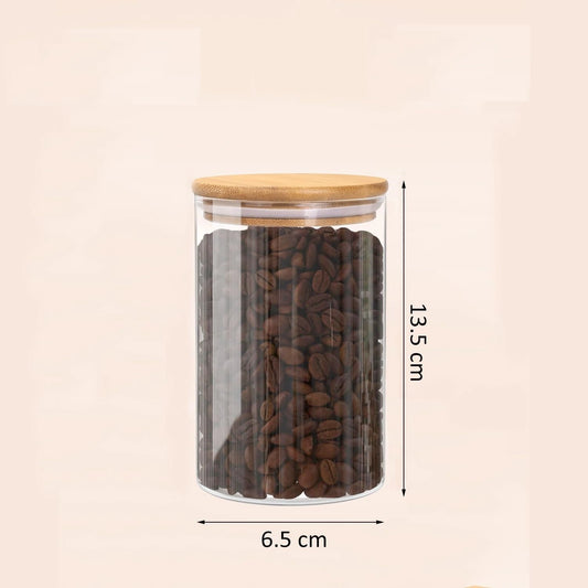 VANTARA Airtight Glass Spice Jars Set (320ml Round) – Bamboo Lid Kitchen Storage Containers for Salt, Sugar, Coffee & Spices