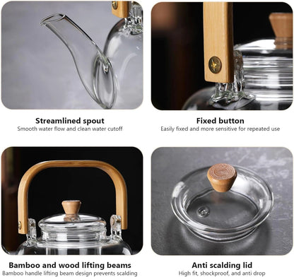 Elegant Glass Kettle with Infuser | Heat-Resistant Stovetop Safe Teapot
