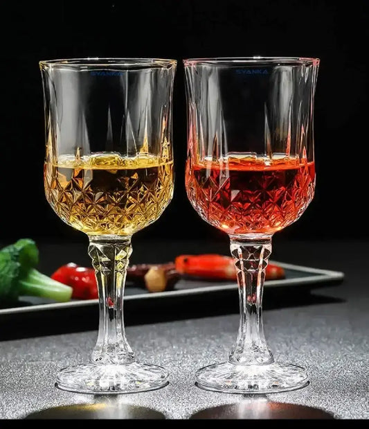 Diamond Cut Wine Glasses - Set Of 6