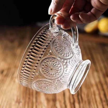Vintage Textured Glass Cup | Large Clear Mug with Handle