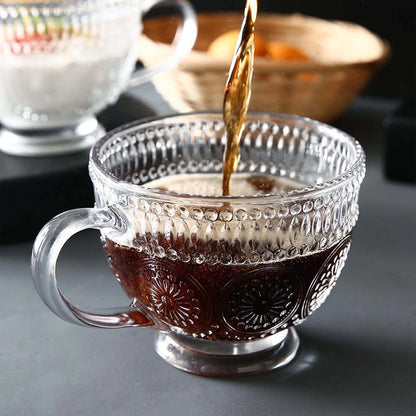 Vintage Textured Glass Cup | Large Clear Mug with Handle