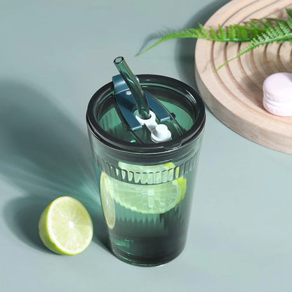 Reusable Glass Coffee Cup with Lid & Straw | Green Iced Coffee Mug