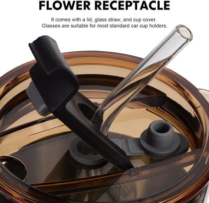 Leather Sleeve Glass Tumbler with Straw & Lid for Hot/Cold Drinks