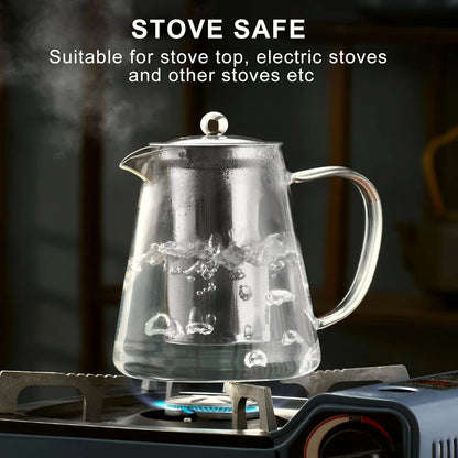 Stovetop Safe Glass Kettle | Glass Teapot with Stainless Steel Infuser
