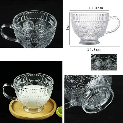 Vintage Textured Glass Cup | Large Clear Mug with Handle