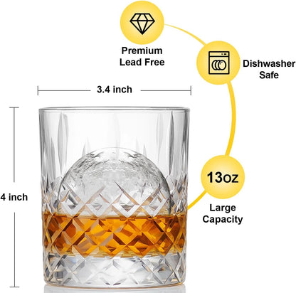 Diamond Cut Premium Whiskey Glasses - Set of 6