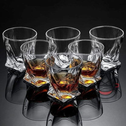 Premium Twisted Crystal Whiskey Glasses- Set of 6