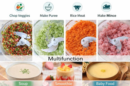 800W 2L Electric Mixer Chopper | Stainless Steel Multi-Function Food Processor with 3-Speed Control for Vegetable & Meat Chopping