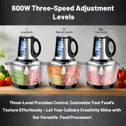 800W 2L Electric Mixer Chopper | Stainless Steel Multi-Function Food Processor with 3-Speed Control for Vegetable & Meat Chopping