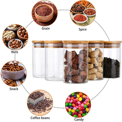 VANTARA Airtight Glass Spice Jars Set (320ml Round) – Bamboo Lid Kitchen Storage Containers for Salt, Sugar, Coffee & Spices