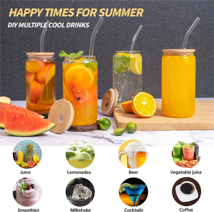 Can Shape Glass Mug with Bamboo Lid & Straw