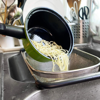 Stainless Steel Over-The-Sink Colander – Fine Mesh Strainer Basket with Expandable Rubber Grip Handles for Rinsing & Draining Fruits, Vegetables, and Pasta