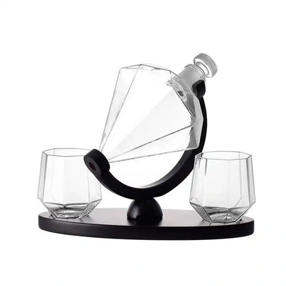 Diamond Shape Glass Decanter Set with 2 Glasses & Stand - Whiskey, Liquor, Bourbon