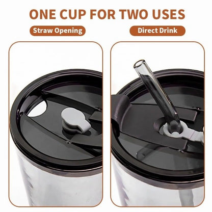 Leather Sleeve Glass Tumbler with Straw & Lid for Hot/Cold Drinks