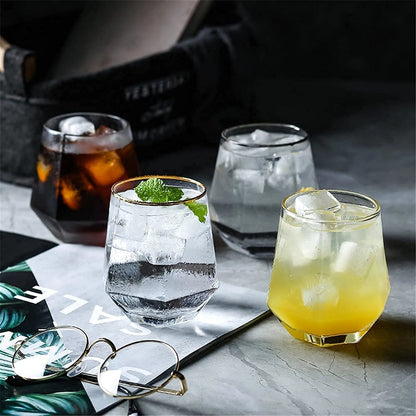 Hexa Shape Golden Rim Whiskey Glasses - Set of 6