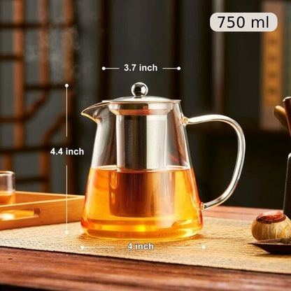 Stovetop Safe Glass Kettle | Glass Teapot with Stainless Steel Infuser