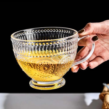 Vintage Textured Glass Cup | Large Clear Mug with Handle