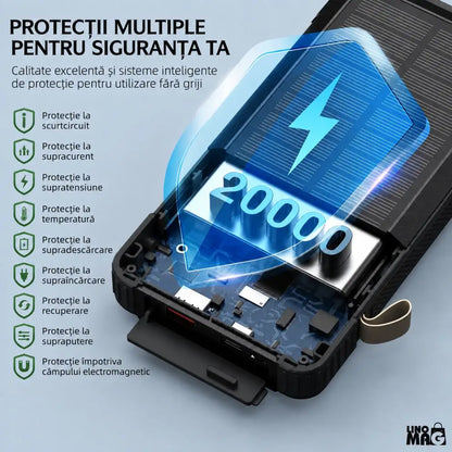 VANTARA 20000mAh Power Bank with 22.5W Fast Charging, Wireless & Solar Charging, Built-in Cables and LED Torch