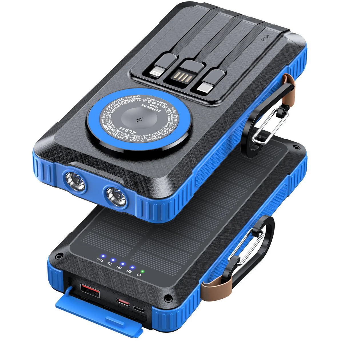 VANTARA 20000mAh Power Bank with 22.5W Fast Charging, Wireless & Solar Charging, Built-in Cables and LED Torch
